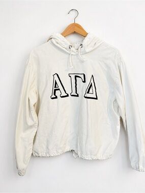 Vintage 80s Alpha Gamma Delta Artex Hooded Pullover Rare Greek Sorority